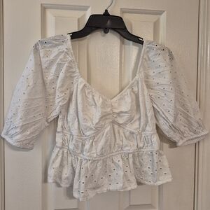a new day White Eyelet Peplum Puff-Sleeve Top